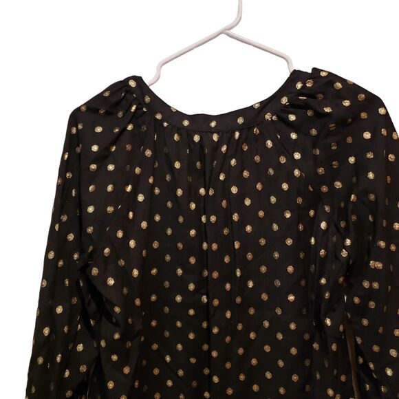 Velvet Graham & Spencer Black Gold Blouse V-Neck Womens X-Small Polka Dot - Picture 6 of 8